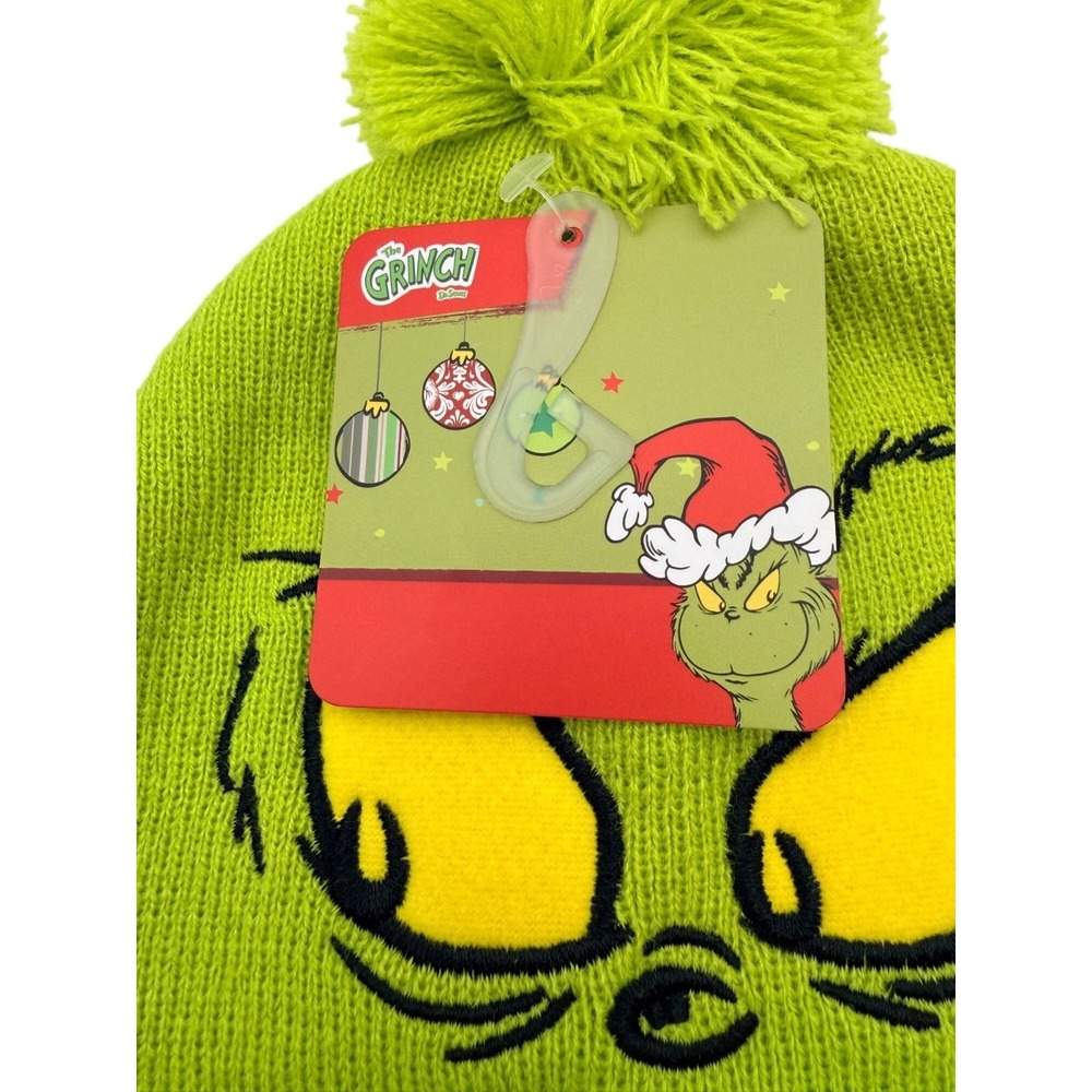 NEW How Grinch Stole Christmas Dr. Seuss Green Christmas Beanie Hat Heart Pom - Picture 5 of 9